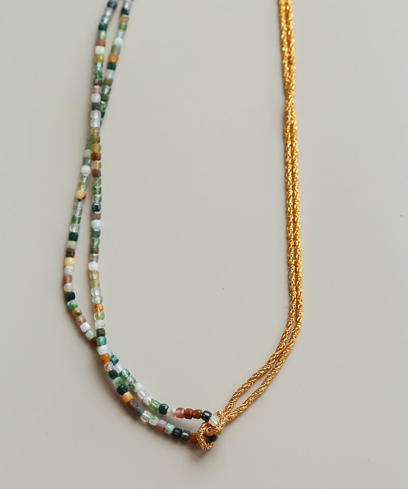 Designer Double Chain & Mixed Natural Stone Necklace