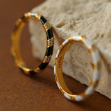 Striped Enamel CZ Stacking Ring - Black