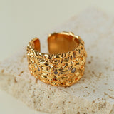 Molten Lava Texture Wide Cubic Zirconia Open Ring