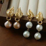 Vintage Flame Wing Natural Freshwater Pearl Drop Earrings