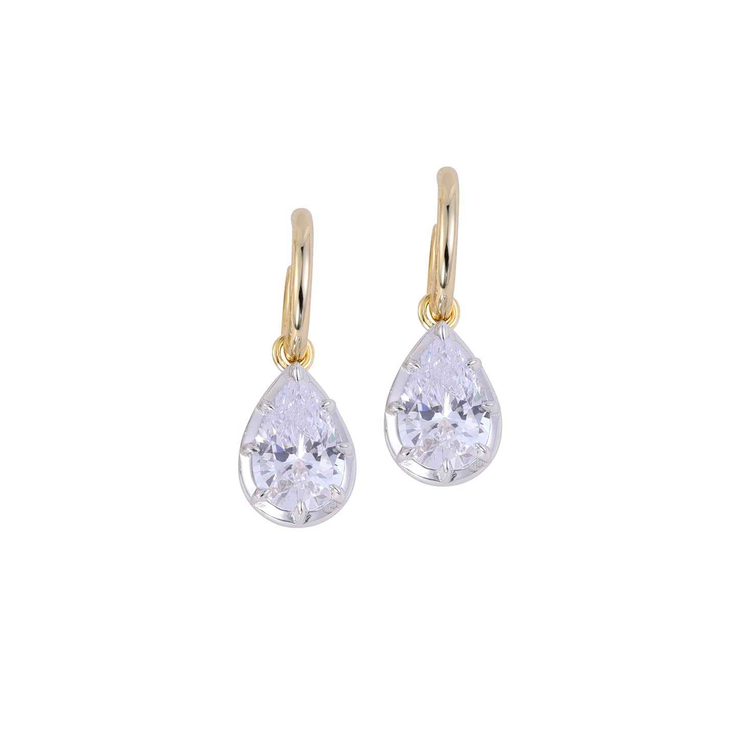 Two-Tone Pear-Cut Cubic Zirconia Drop Earrings - styled view | Floysun