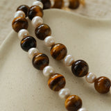 Large Tiger Eye & Freshwater Pearl Necklace
