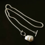 Minimalist Baroque Pearl Silver Chain Necklace - Style B