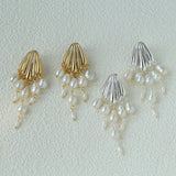 Vintage Sculptural Shell Freshwater Pearl Tassel Earrings