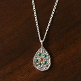 Vintage Floral Relief Geometric Cubic Zirconia Pendant Necklace