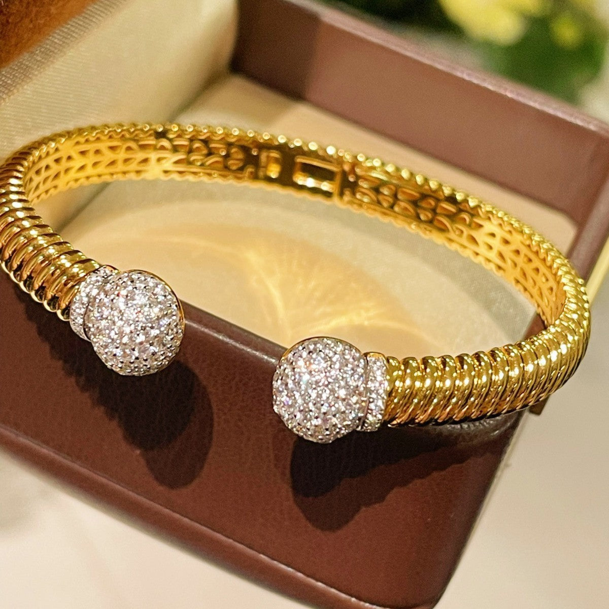 Vintage Spiral Pavé Open Bangle