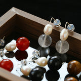 Natural Gemstone & Pearl Drop Earrings