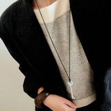 Matte Silver Key Pendant Necklace – Adjustable Black Cord Long Necklace