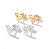 Minimalist 3D Heart Stud Earrings - Sleek 925 Sterling Silver Daily Studs