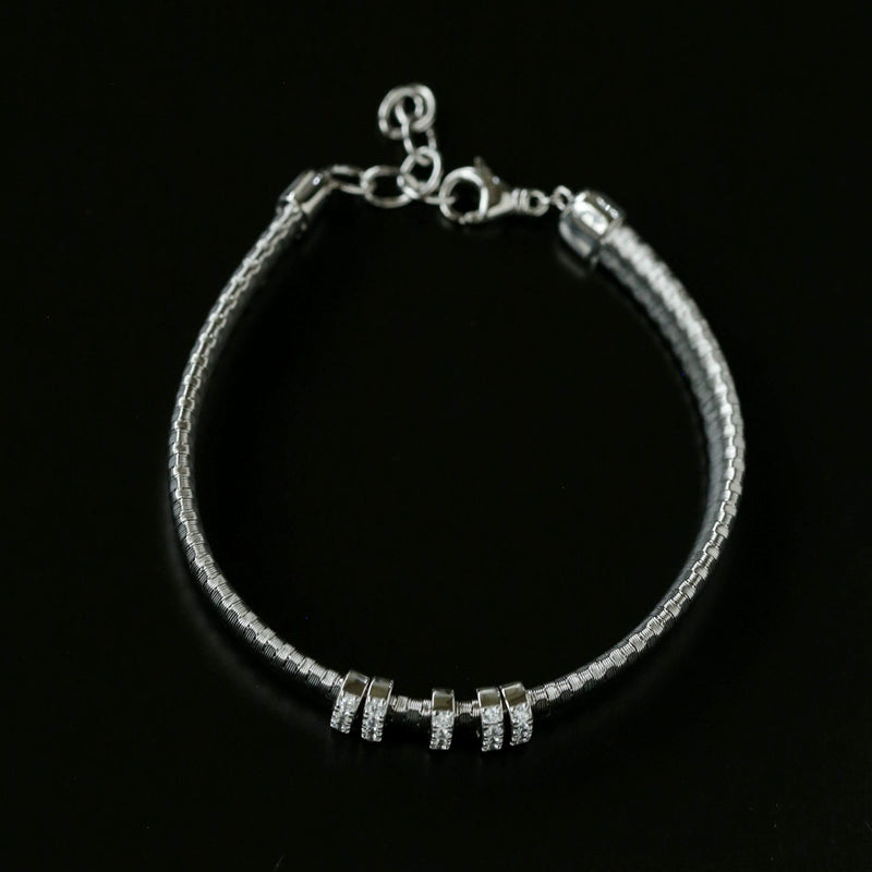 Italian Vintage-Inspired 925 Silver Brushed Flex Bracelet