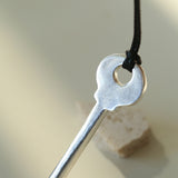 Matte Silver Key Pendant Necklace – Adjustable Black Cord Long Necklace
