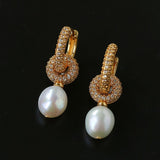 Natural Freshwater Pearl and Cubic Zirconia Interlocking Hoop Earrings