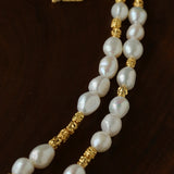 Smooth Freshwater Pearl Crinkled Gold Collarbone Necklace