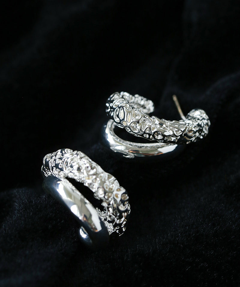Designer Premium Dual Band Lava Textured Hoop Earrings