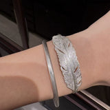 Embossed Feather Wide Open Bracelet
