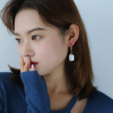 Square Baroque Pearl Drop Hoop Earrings