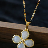 Natural Stone Four-Leaf Clover Necklace