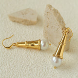 Geometric Cone Pearl & Red Agate Drop Earrings