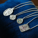Vintage Floral Relief Geometric Cubic Zirconia Pendant Necklace