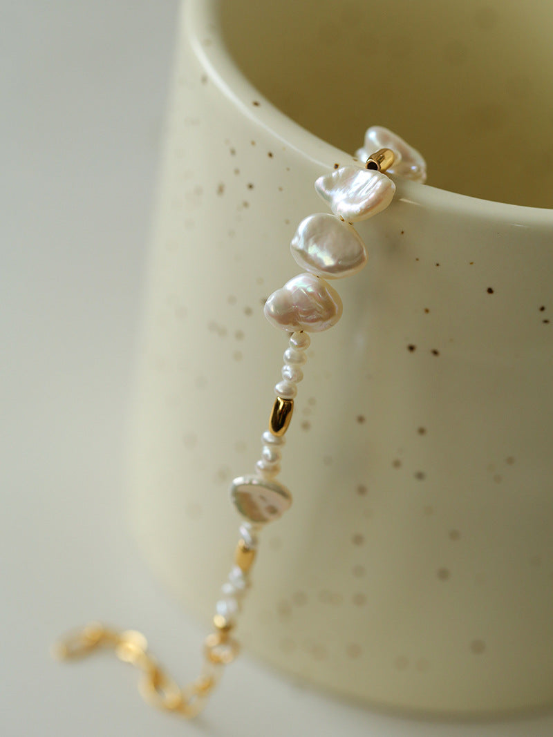 Adjustable natural baroque pearl bracelet