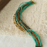 Multi-Strand Boho Woven Cord Natural Stone Coin Bracelet