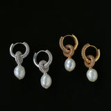 Natural Freshwater Pearl and Cubic Zirconia Interlocking Hoop Earrings