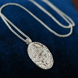 Vintage Floral Relief Geometric Cubic Zirconia Pendant Necklace