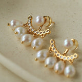Removable Tassel & Linear Zircon Freshwater Pearl Drop Stud Earrings