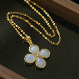 Natural Stone Four-Leaf Clover Necklace