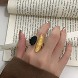 Art Design Rutilated Quartz Black Onyx Open Adjustable Ring