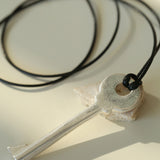 Matte Silver Key Pendant Necklace – Adjustable Black Cord Long Necklace