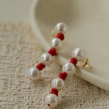 Natural Pearl Knotted Leather Earrings