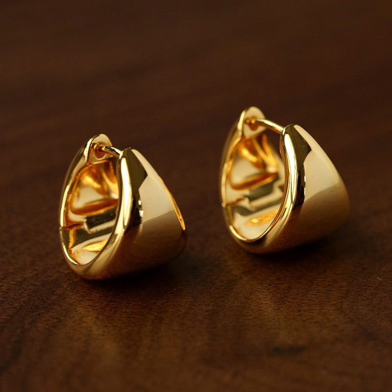 French Sculptural Triangular Huggie Earrings - Sleek 925 Sterling Silver Wide Hoop