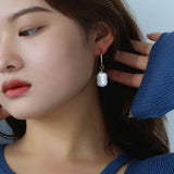 Square Baroque Pearl Drop Hoop Earrings