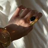 Art Design Rutilated Quartz Black Onyx Open Adjustable Ring