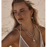 Vintage Lava Textured Double Interlock Ring Pearl Drop Earrings