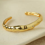 Irregular Liquid Hammered Cubic Zirconia Open Cuff Bracelet