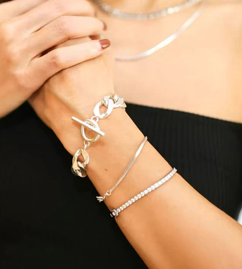 Textured Flat Snake Chain Bracelet - alternate angle 2 | Floysun