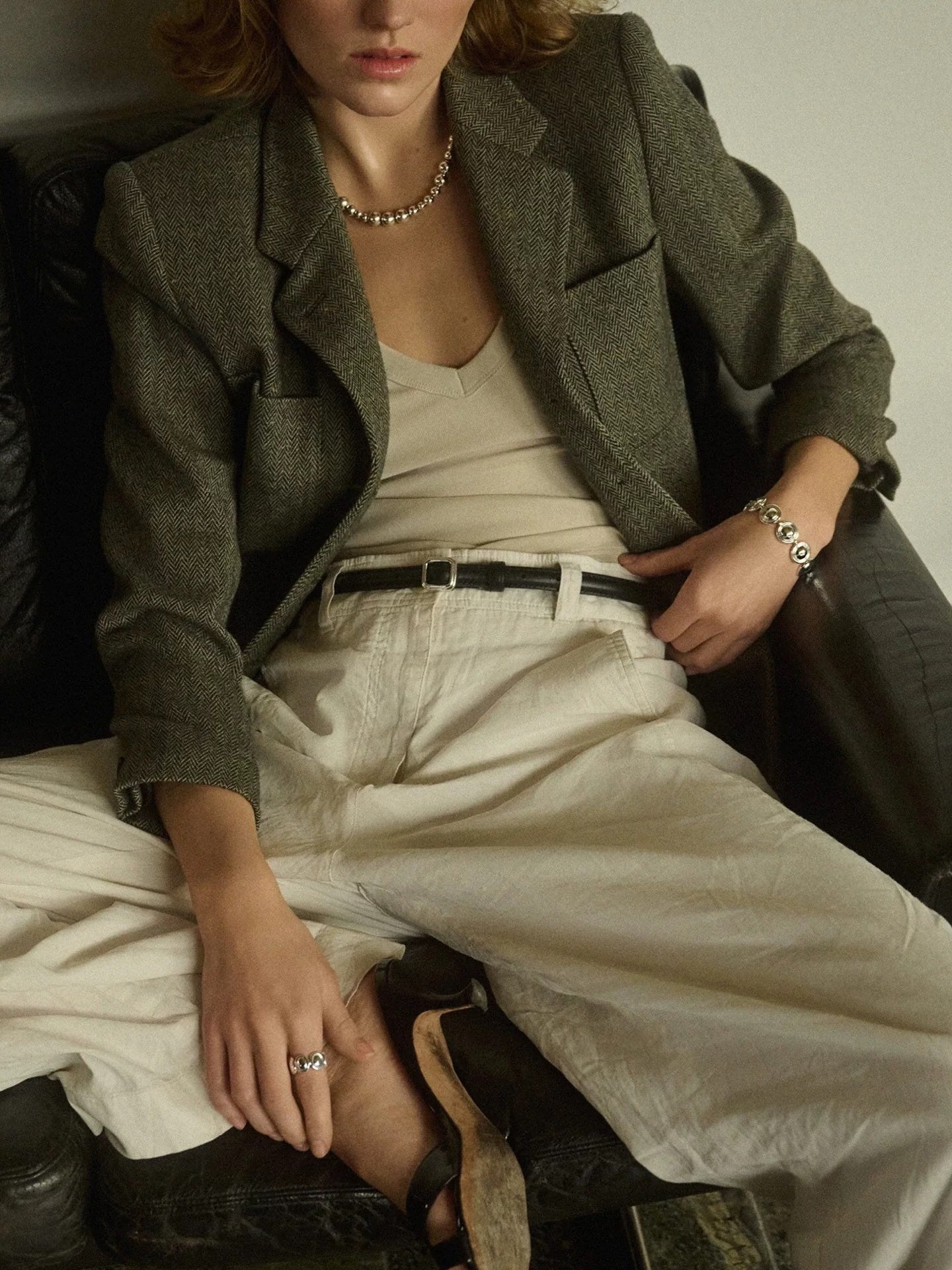 Oval dome bracelet styled with a tailored outfit