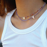 Mother-of-Pearl Initial Colorful Zircon Beaded Necklace