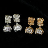 Lava Textured Square Cubic Zirconia Drop Earrings