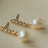 Removable Tassel & Linear Zircon Freshwater Pearl Drop Stud Earrings