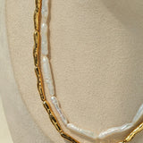 Double-Layer Baroque Stick Pearl Hammered Gold Necklace