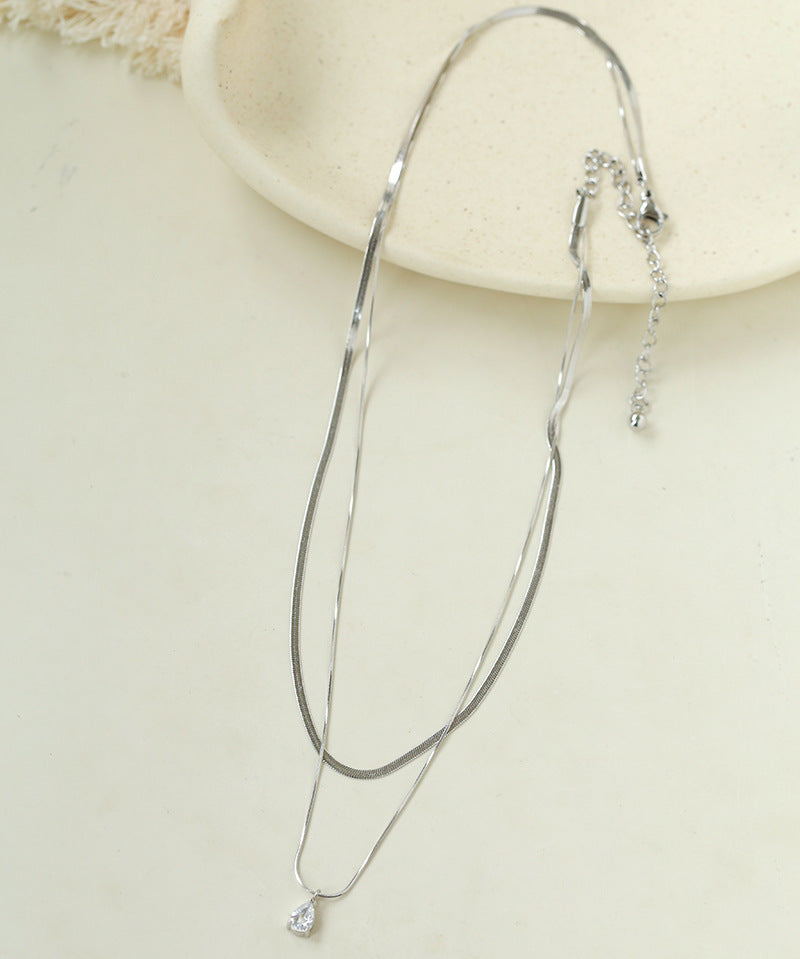 Sleek Herringbone Snake Chain Choker - Stainless Steel Pendant Necklace