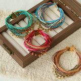 Multi-Strand Boho Woven Cord Natural Stone Coin Bracelet