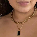 Rectangular Black Onyx Pendant Layering Necklace