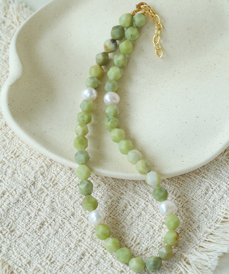 Handmade Natural Southern Jade & Peridot Pearl Necklace