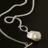 Minimalist Baroque Pearl Silver Chain Necklace - Style B