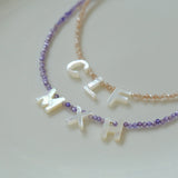 Mother-of-Pearl Initial Colorful Zircon Beaded Necklace