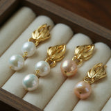 Vintage Flame Wing Natural Freshwater Pearl Drop Earrings